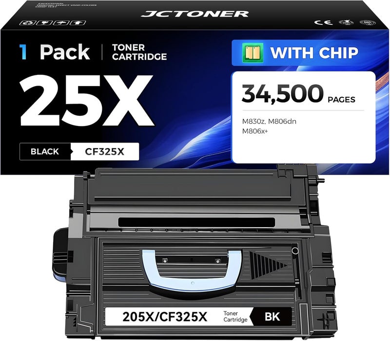 JCTONER 25X CF325X Black Toner Cartridge 1-Pack with Chip High Yield Replacement for HP 25X CF325X Compatible with HP LaserJet Enterprise M806dn M806x+ Flow MFP M830z Printer Ink Copier Scanner (34,500 Pages) - Image 1